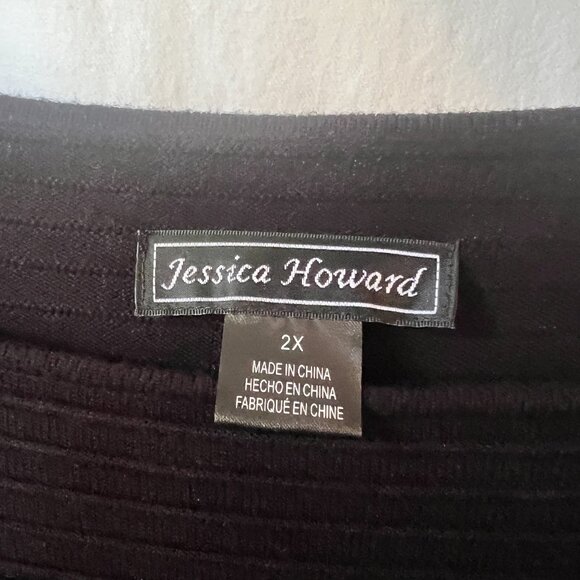 Jessica Howard Black Flare Dress Size 2X with Sheer Stripes Knee Length - Picture 3 of 3